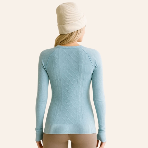 Lululemon Restless Pullover –‎ Seamless Winter Blue Run Top Sz 4 Cable Knit Look - Picture 2 of 16